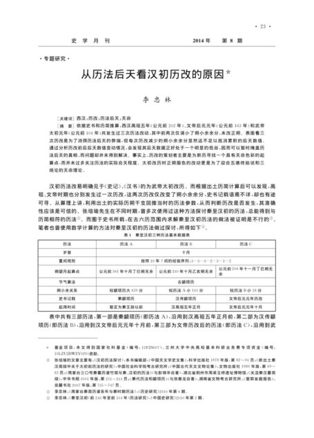 从历法后天看汉初历改的原因
