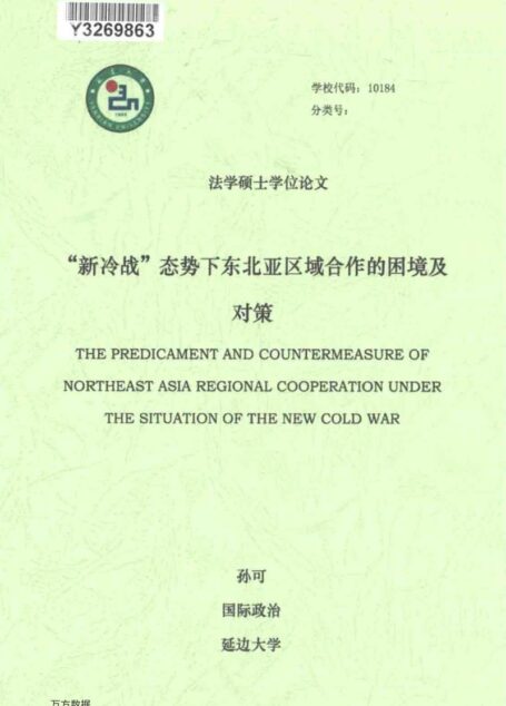 孙可. “新冷战”态势下东北亚区域合作的困境及对策[D].延边大学,2017.