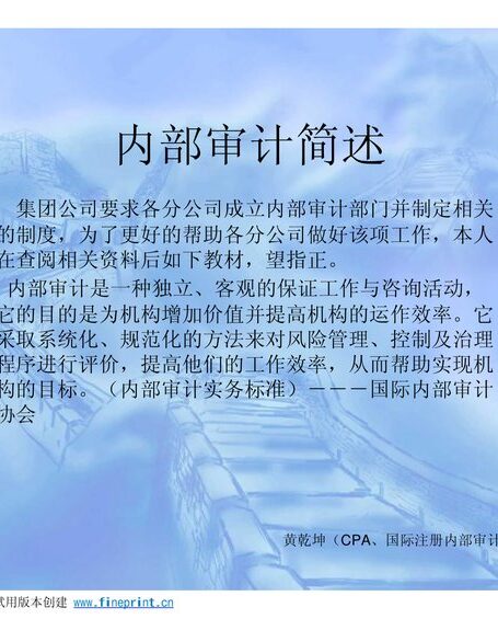 用于内部审计部门的入门培训PPT