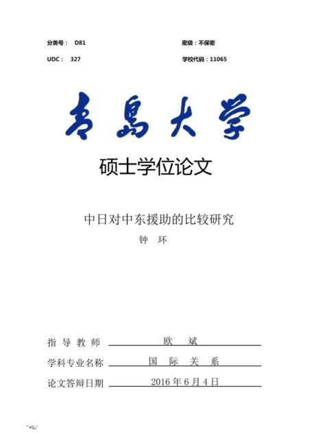 钟环. 中日对中东援助的比较研究[D].青岛大学,2016.