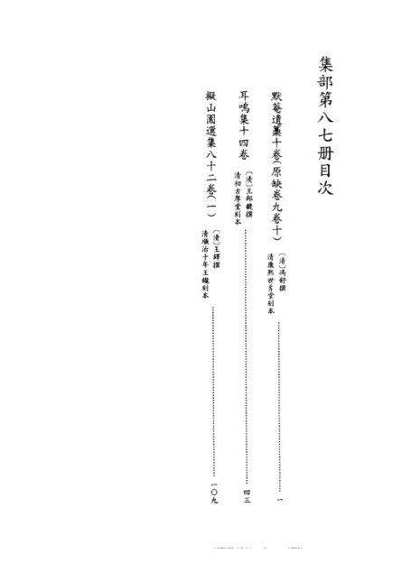 四库禁毁书丛刊 集部第八七册目次