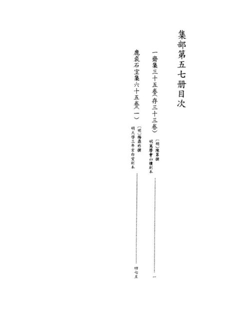 四库禁毁书丛刊 集部第五七册目次