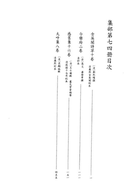 四库禁毁书丛刊 集部第七四册目次