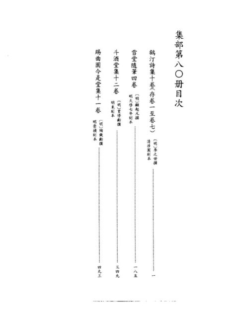 四库禁毁书丛刊 集部第八零册目次