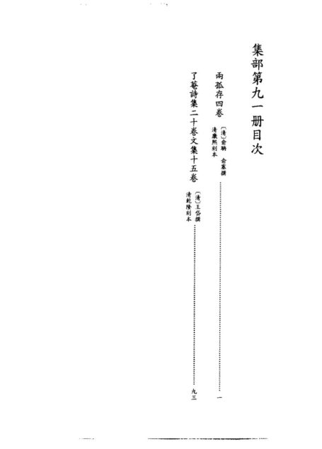 四库禁毁书丛刊 集部第九一册目次