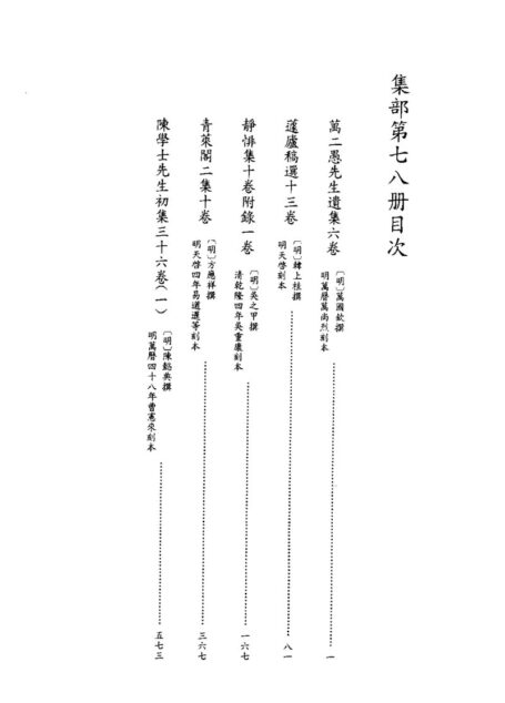 四库禁毁书丛刊 集部第七八册目次
