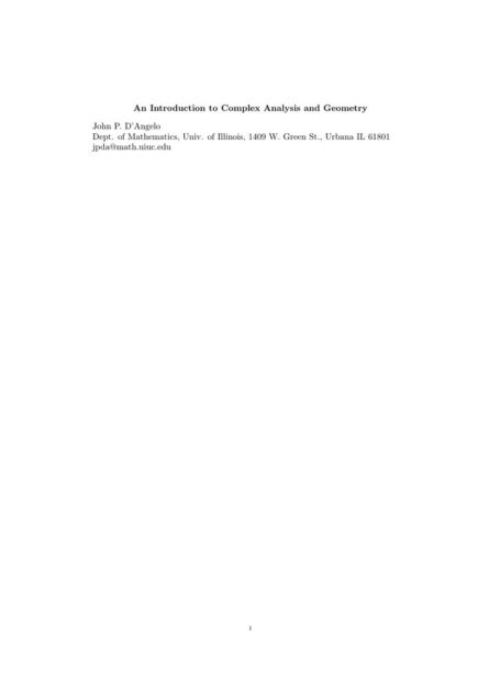 John,An Introduction to Complex Analysis and Geometry