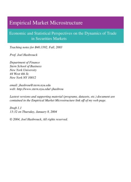 Empirical market microstructure (Joel Hasbrouck)